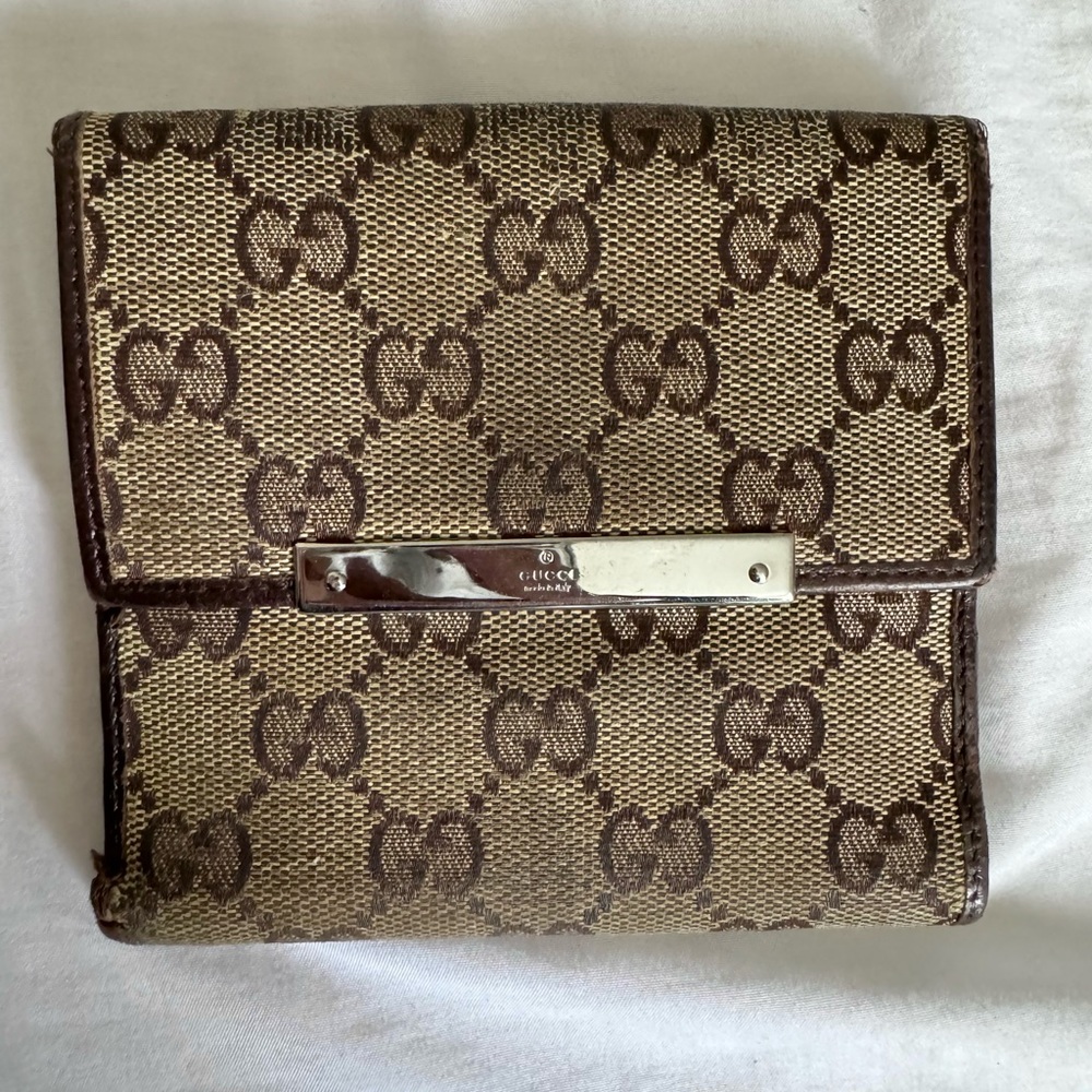 Gucci Trifold Brown GG French Purse / Wallet - Canvas and Leather